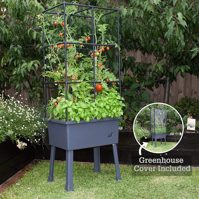 Frame It All Hydroponic Tower with Trellis Frame and Greenhouse Cover, Vertical Garden Planter for Vegetables and Flowers, Self-Watering Garden Tower with 4.35-Gallon Water Storage, 15.75 x 23.5 x 57