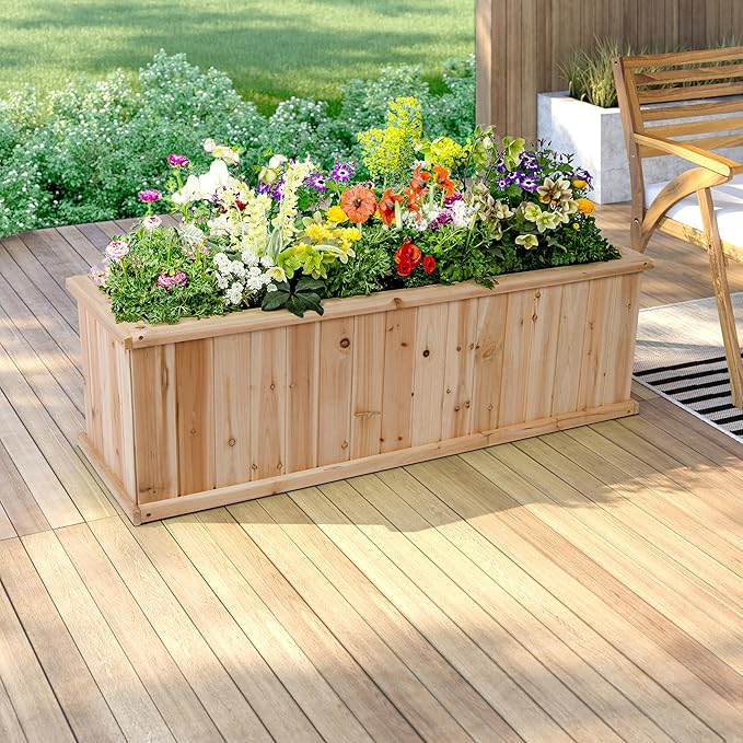 Shine Company Premium Cedar Raised Garden Bed, Planter Box for Vegetables, Flowers, or Herbs 48" L x 13.25" D x 12.5" H