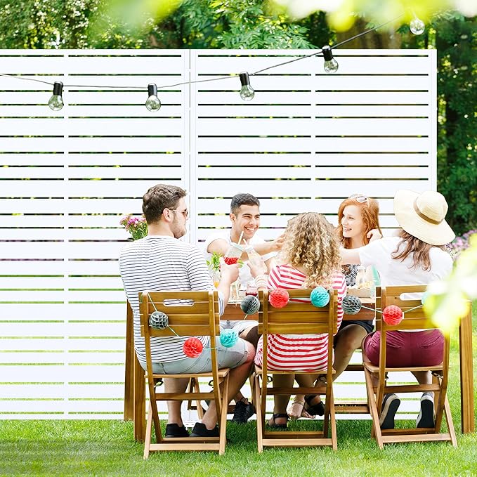 Casaphoria Metal Privacy Screen Outdoor, 72" H x 47" W Freestanding Decorative Privacy Screen for Patio Deck Balcony Garden with Stable Base, White-Louvered