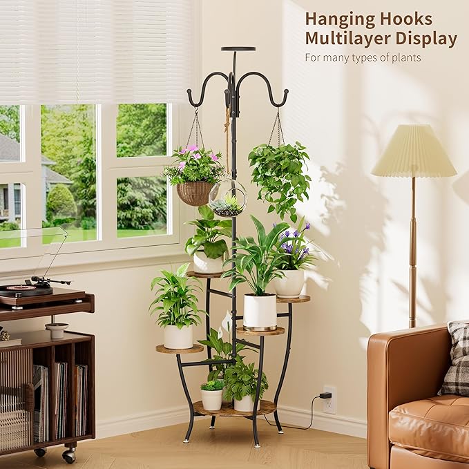 Plant Stand Indoor with Grow Light - 72" Tall Plant Shelf Indoor, 5 Tiered Corner Plant Stands for Indoor Plants, Hanging Plant Holder Flower Display Holders for Living Room, Balcony Decor