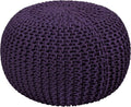COTTON CRAFT Round Dori Pouf - Cotton Braid Cord Cable Knitted Ottoman - Foot Stool - Footrest - Floor Pouf - Woven Ottoman - Bean Bag - Living Room Dorm - 20 inches Diameter x 14 Height - Deep Plum
