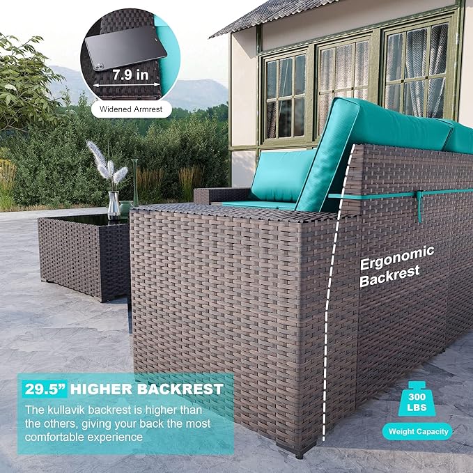 Kullavik 12 Pieces Outdoor Patio Furniture Set PE Wicker Rattan Sectional Sofa Patio Conversation Sets,Blue