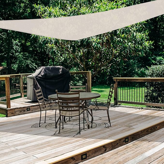 AsterOutdoor Sun Shade Sail Triangle 10' x 10' x 10' UV Block Canopy for Patio Backyard Lawn Garden Outdoor Activities, Cream
