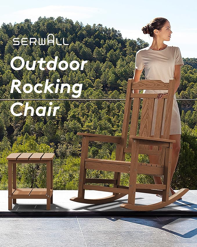 SERWALL Outdoor Rocking Chair Brown Set of 8, All Weather Patio Rocking Chair, HDPE Poly Rocking Chair for Adults, Heavy Duty Front Porch Rocker