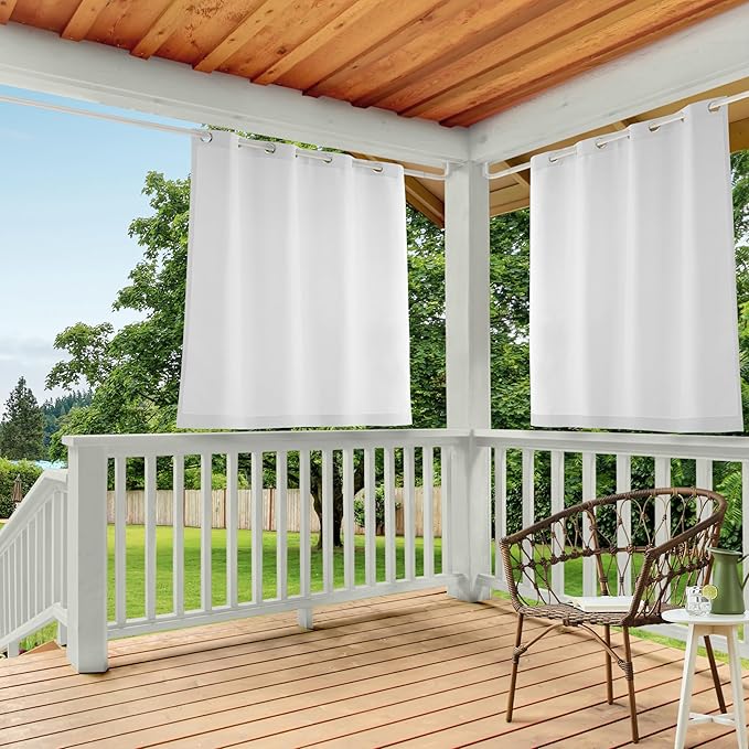Town & Country Basics Cabana Solid Heavyweight Indoor Outdoor Curtains, Light Filtering Opacity with Grommet Top, Water Repellent, 2-Pack Set, 54"x63", White