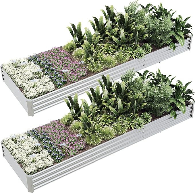 12x4x1ft(2 Pack) Raised Garden Beds Outdoor Kit, Galvanized Planter Garden Boxes Outdoor, Metal Raised Garden Beds for Vegetables,Fruits,Herb,Flower,Silver
