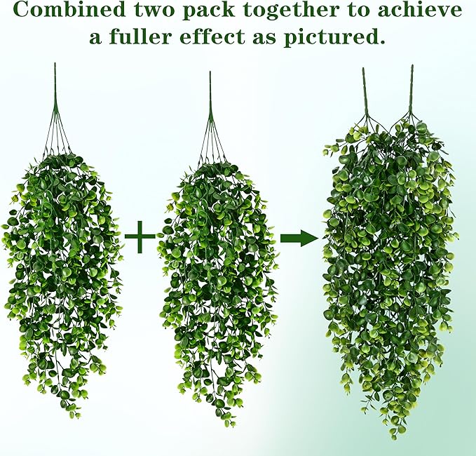 Waipfaru 4Pcs Fake Hanging Plants 2.7ft Fake Plants Eucalyptus Leaves UV Resistant Fake Vines Ivy Artificial Plants Outdoor Faux Plants Indoor Bedroom Living Room Boho Wall Porch Shelf Decor