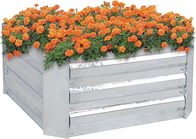 Sunnydaze 11.75" H Raised Metal Garden Bed - Galvanized Raised Garden Bed Outdoor for Vegetables and Flowers - Silver - Square