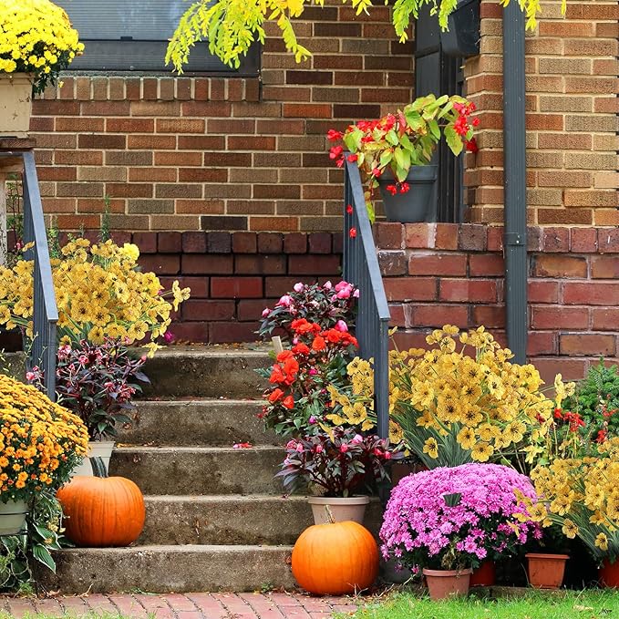 24 Yellow Bundles Artificial Flowers for Outdoors/Indoors Fake Flowers Plants for Indoor Outside Garden Porch Window Box Home Wedding Farmhouse