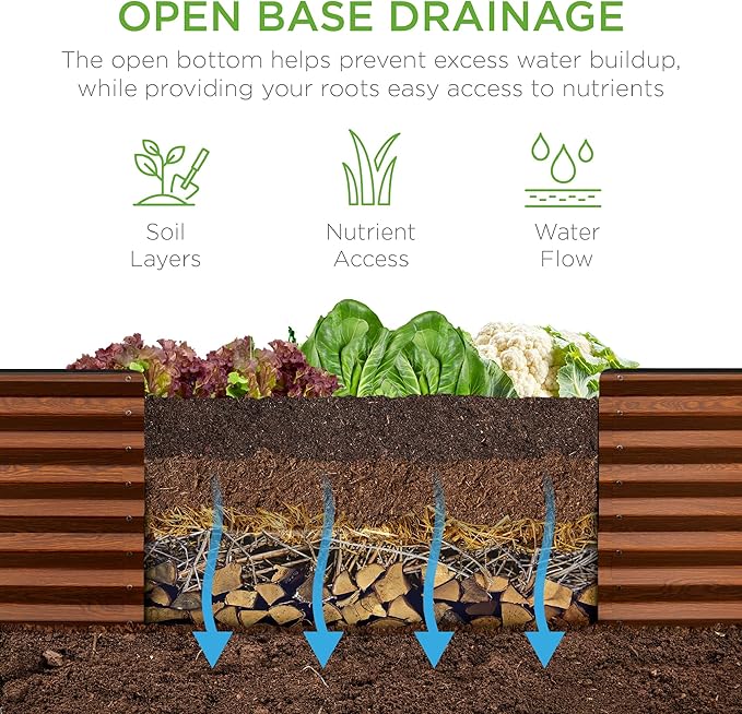 Best Choice Products 8x2x2ft Raised Outdoor Metal Garden Bed, Deep Root Box Planter for Vegetables, Flowers, Herbs, 240 Gallon Capacity, 100% Non Toxic Materials - Wood Grain