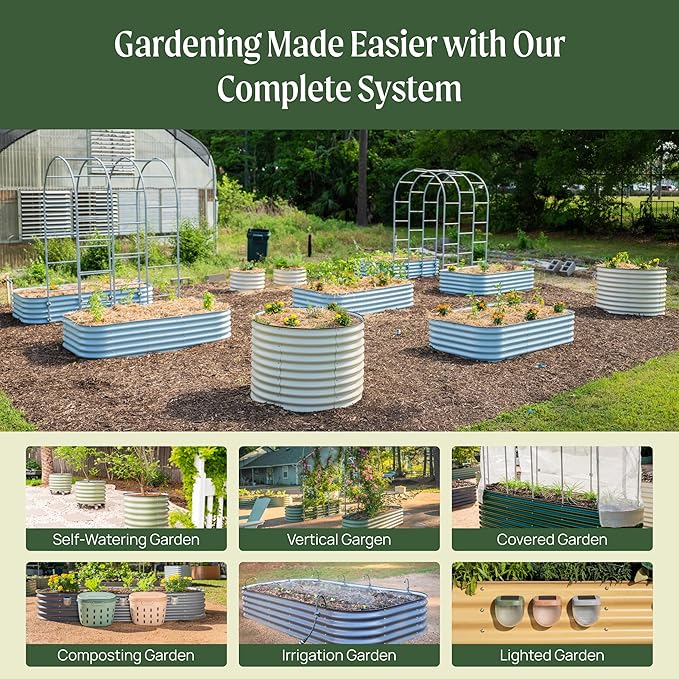 Vego garden 26" Extra Tall Raised Garden Bed Kits, 9 in 1 Modular Raised Planter Box for Vegetables Flowers Fruits Oval Metal Raised Garden-Olive Green