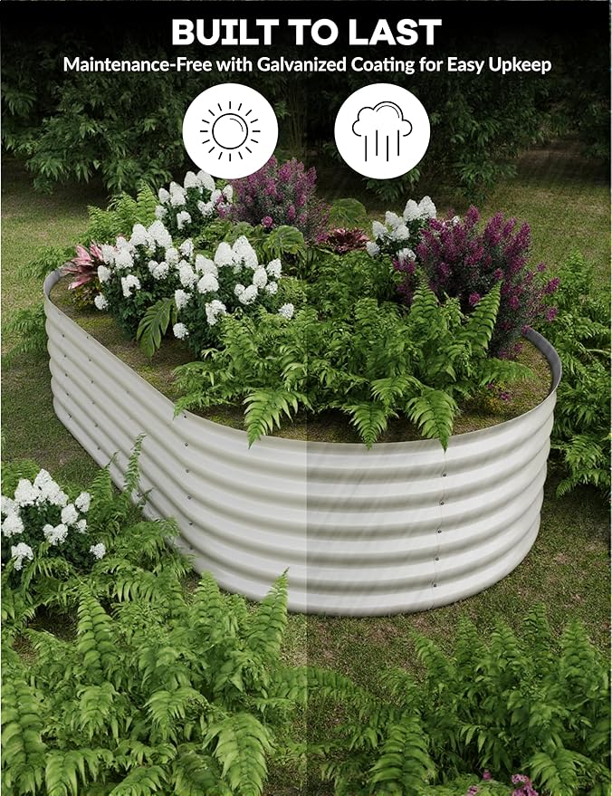 GarveeLife 8x4x1.5 ft Galvanized Raised Garden Bed - 18“ Tall Metal Planter Box for Vegetables, Flowers, Herbs, Rust-Resistant Outdoor Garden Box, Easy Assembly Raised Beds for Gardening, Beige