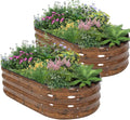 Galvanized Raised Garden Bed - 4×2×1ft (2 Packs) Planter Raised Beds for Gardening | Oval Metal Garden Planter Box with Safety Edging and Gloves for Vegetables Fruits and Flower - Grain