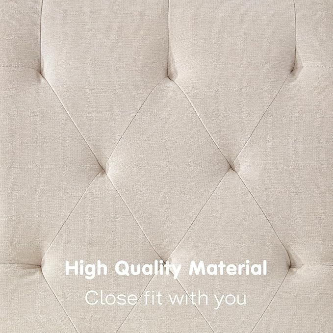 Tufted Soft Chaise Lounge Indoor, Linen Rivets Chaise Lounge Chair for Bedroom Living Room, Armless Upholstered Chaise Couch Chair with Square Cushions and Solid Wood Legs, Beige