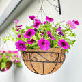 LaLaGreen Hanging Planter for Outdoor Plants (18 Inch, 2 Pack) Black Hanging Baskets with Coco Liner, Also Available in 8/12/14/16/18/20 Inch and Different Shapes Balcony Porch Farmhouse Country Decor
