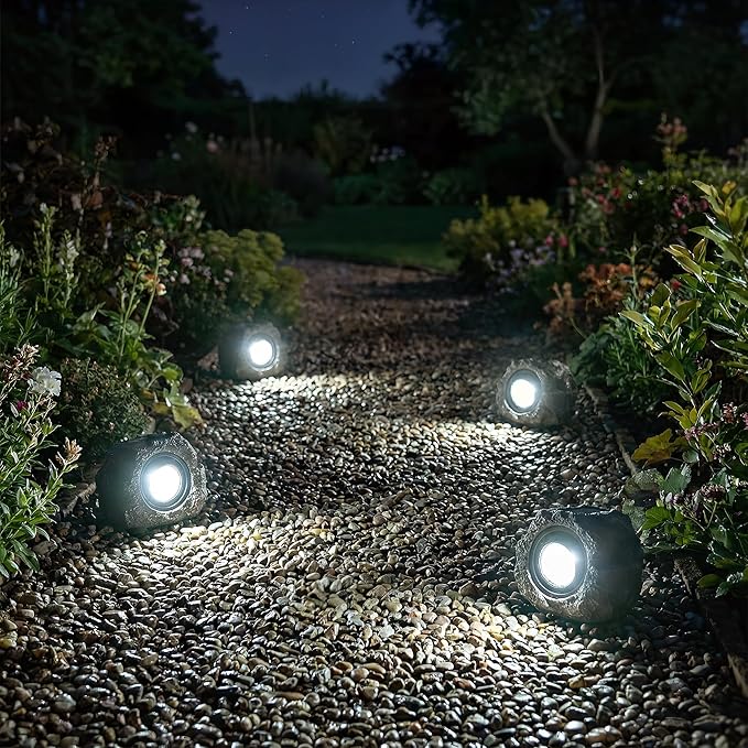 Solar Rock Lights Outdoor – 2 Pack Waterproof LED Landscape Garden Spotlights, Realistic Stone Design, Wireless Solar Powered Pathway Lights for Yard, Walkway, Patio & Lawn Decoration (Auto On/Off)