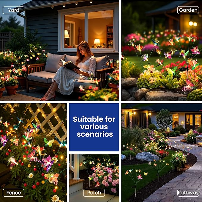 Solar Garden Lights,Swaying Butterfly Lights Outdoor Decorative,4pack Warm White LED Solar Lights for Outside Yard,Lawn,Patio,Pathway Decoration Gardening Gifts