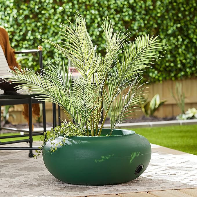 The HC Companies RZ.GH210DF1C001LRDJH 21 Inch Diameter Lightweight Garden Hose Storage Pot for 75-100 Ft Hoses, Pairs w/Terrazzo Series Pots, Green, Grassy Green