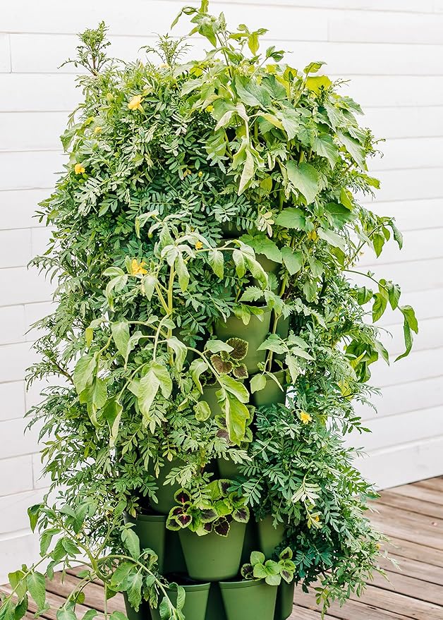 Greenstalk 7 Tier Leaf Vertical Planter for Growing a Variety of Strawberries, Vegetables, Herbs, & Flowers (Evergreen)