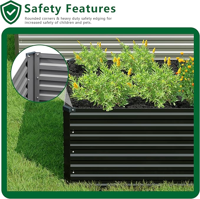 8x4x2FT Galvanized Raised Garden Bed Kit,Vegetable Plant Boxes-Rectangle Metal Flower Box,Large Planter Raised Beds Outdoor Garden for Planting,Fruit,Herb-Black
