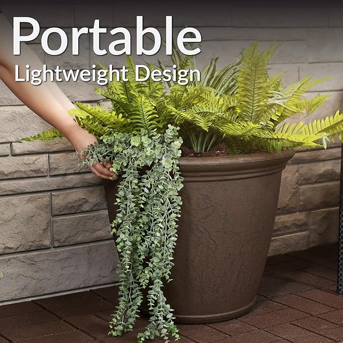 Sunnydaze 24-Inch Anjelica Large Plastic Pot for Plants - Outdoor Double-Walled Large Plastic Planter with Drillable Drainage Holes - Rust - 2pk