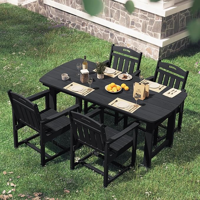 HDPE Outdoor Patio Dining Set with Table & 4 Chairs, All-Weather 5-Piece Outdoor Table and Chairs, 2" Umbrella Hole, Patio Furniture for Garden, Backyard, Deck | Matte Black