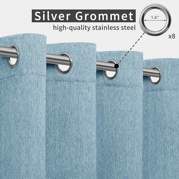 Easy-Going Linen Look Outdoor Curtains Waterproof Windproof Porch Curtains, Soft Thicken Outdoor Privacy Curtains for Patio, Gazebo, Grommet Top and Tab Bottom Drape, 1 Panel, 54x96 inch, Sky Blue