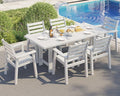 AMERLIFE 7-Piece HDPE Outdoor Dining Set with Umbrella Hole, 71" L Patio Table and Chairs Set for 6, Modern Garden Dining Set for Backyard, Poolside, Seaside, Porch, White