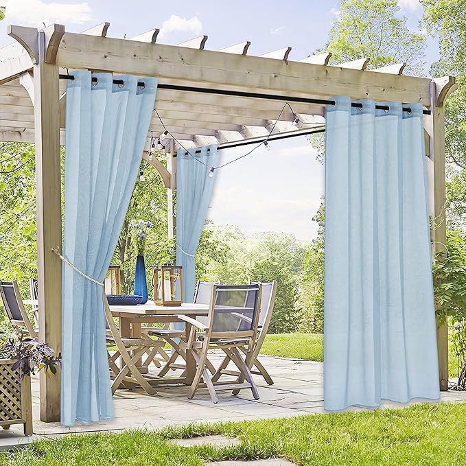RYB HOME Sheer Curtains Outdoor - Linen Look Translucent Drapes Waterproof, Light Filtering Quick Dry Sheers for Exterior Patio Porch Wedding, 54" Wide by 96" Long, 2 Panels, Navy Blue