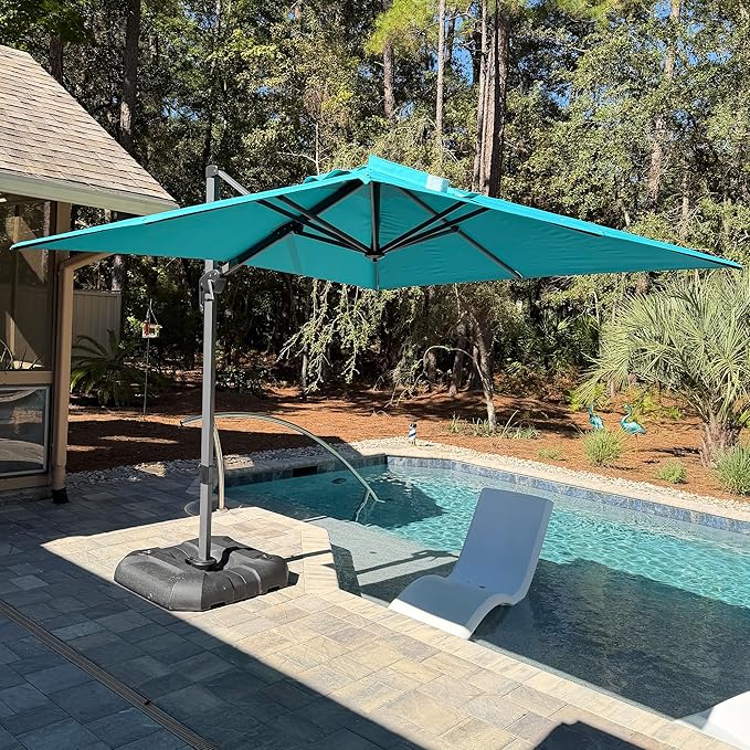 PURPLE LEAF 9 Feet Patio Umbrella Outdoor Cantilever Square Umbrella Aluminum Offset Umbrella with 360-degree Rotation for Garden Deck Pool Patio, Turquoise Blue