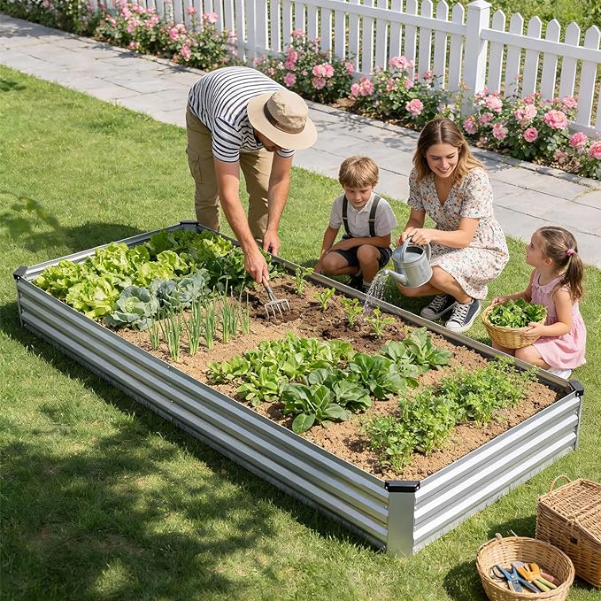 Galvanized Raised Garden Bed Outdoor | Metal Raised Garden Bed for Gardening 2Pack | Large Planter Box for Vegetables Flowers Fruits | Easy Assembly & Safety Design Flower Beds 8x4x1ft Silver