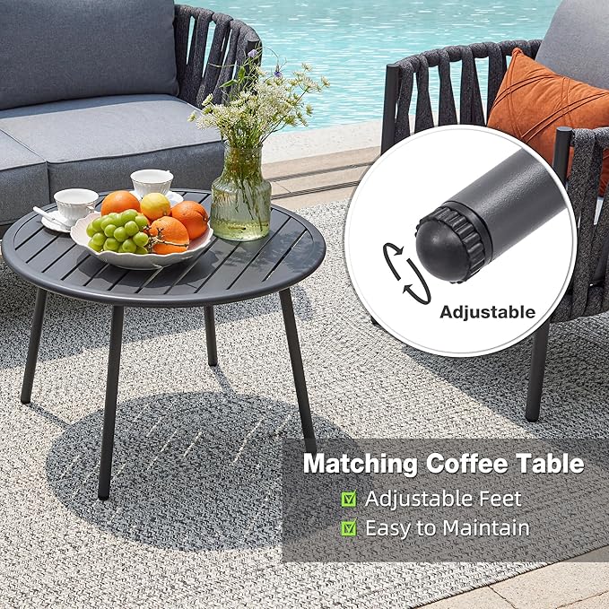 4 Piece Patio Furniture Set, Modern Patio Conversation Set, Outdoor Furniture with Table, Outdoor Sofa with Washable and High-Resiliency Sponge Cushions, Grey