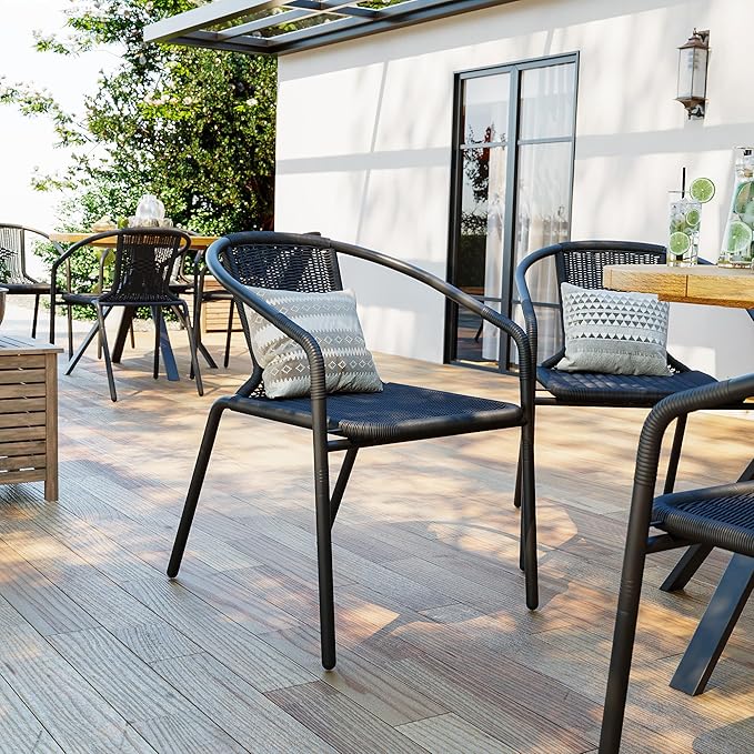 Amopatio Outdoor Dining Chairs Set of 4, Stackable Patio Chairs, Rattan Wicker Patio Chairs Set of 4, Bistro, Garden, Yard, Porch, Black