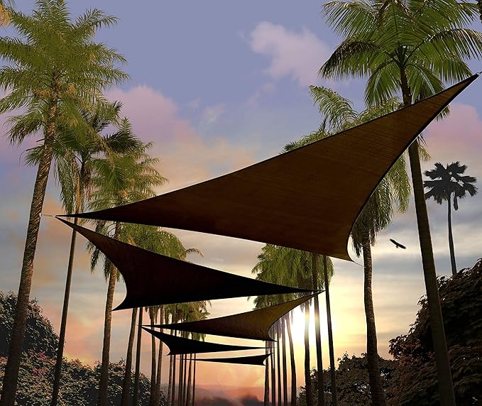 Amgo Custom Size 19' x 19' x 19' Brown Triangle Sun Shade Sail Order to Make Canopy Awning UPF50+ AGSLT, 95% UV Blockage, Water & Air Permeable, 200GSM Commercial Standard (We Customize)