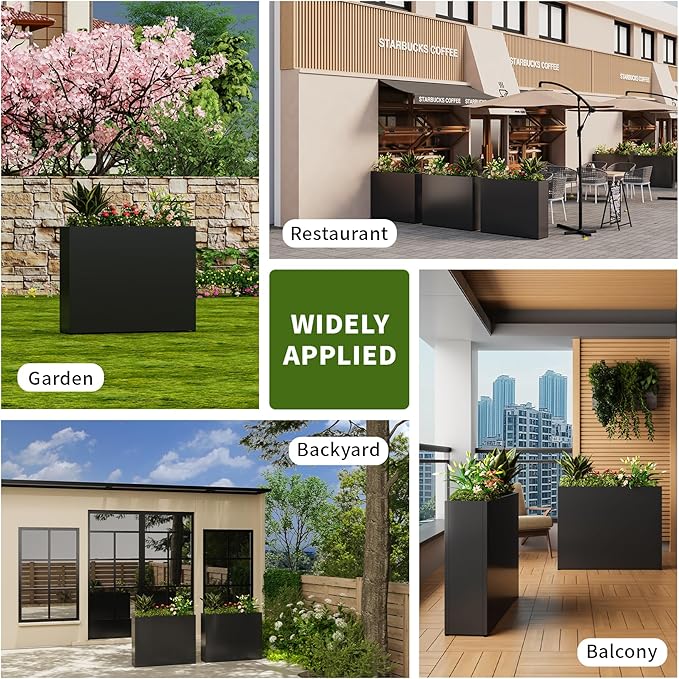 38" L x 10" W x 30" H Black Planter Box - Thickened Galvanized Steel with Weather-Resistant Coating, Heavy-Duty Raised Garden Bed for Outdoor Plants, Easy Assembly & Adjustable Feet
