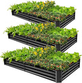 Land Guard 3 Pack 6×3×1ft Galvanized Metal Raised Garden Bed, Metal Planter Kit Box Outdoor for Deep-Rooted Vegetables, Flowers, Green and Herbs, Gray