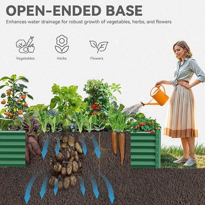 YITAHOME 2pcs 8x4x1.5 in Galvanized Raised Garden Bed Kit, Large Metal Planter Box with Gloves, Safety Rubber & Support Rod, Outdoor Flower Bed for Plants Vegetables, Green