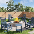 GarveeLife Poly Lumber Rocking Chair Outdoor Set of 4 with 2 Side Table - HDPE High Back Porch Rocker Chairs for Adults - All Weather Resistant Furniture for Patio - Navy Blue