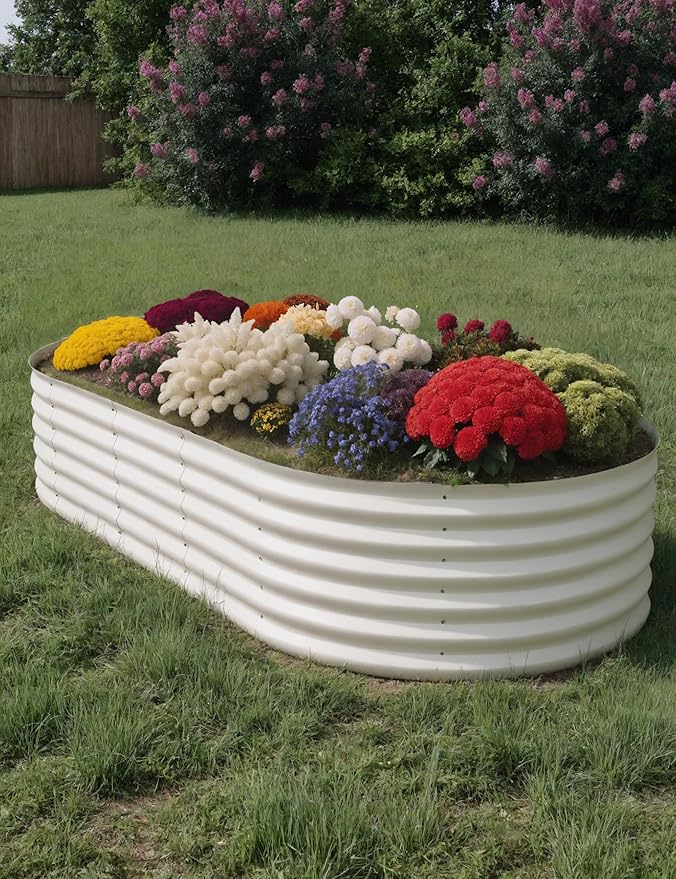 GarveeLife 10x4x1.5 ft Galvanized Raised Garden Bed - 18“ Tall Metal Planter Box for Vegetables, Flowers, Herbs, Rust-Resistant Outdoor Garden Box, Easy Assembly Raised Beds for Gardening, Beige