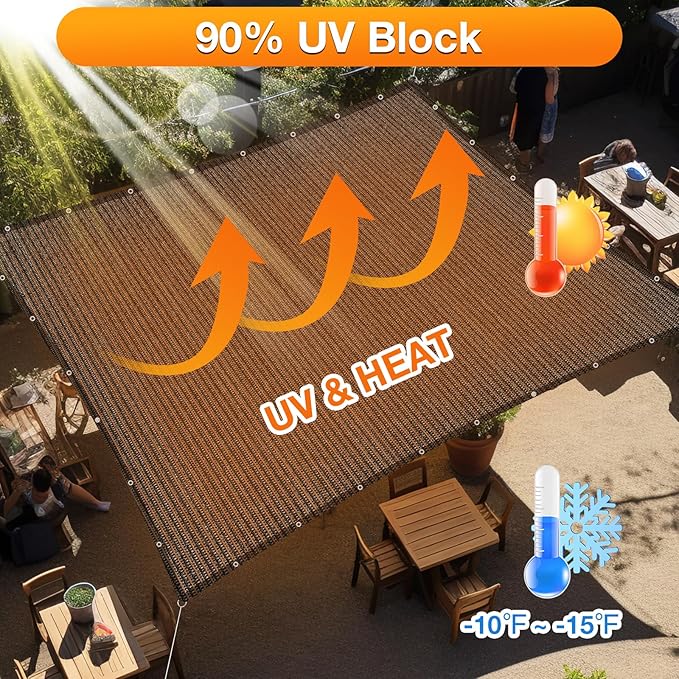 Artpuch Sun Shade Cloth with Grommets & D-Rings, 90% UV Protection Shade Cover, Rectangle Shade Sail for Outdoor, Patio, Pergola (Custom Size)