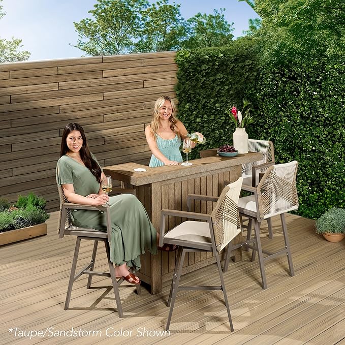 Best Choice Products Outdoor Bar Stools Set of 2, Bar Height, 360° Swivel Aluminum Frame, All-Weather Woven Rope Chair Design w/Armrests - Brown/Mocha