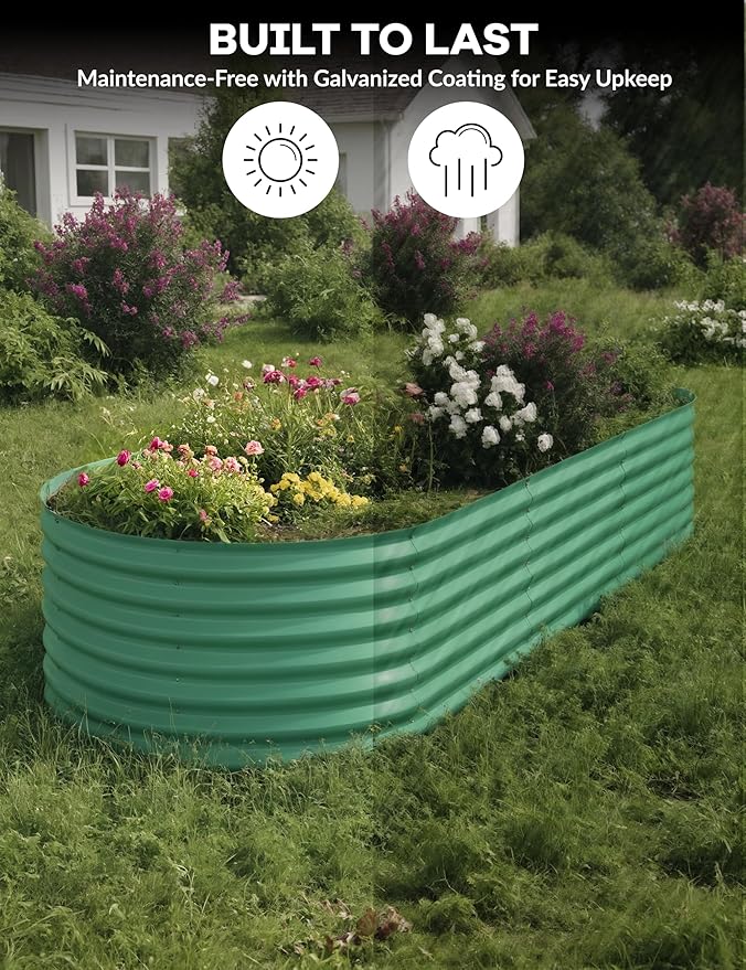 GarveeLife 10x4x1.5 ft Galvanized Raised Garden Bed - 18“ Tall Metal Planter Box for Vegetables, Flowers, Herbs, Rust-Resistant Outdoor Garden Box, Easy Assembly Raised Beds for Gardening, Green