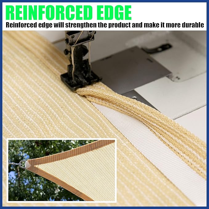 ShadeMart 8' x 8' x 8' Beige Triangle Sun Shade Sail UPF50 Canopy Fabric Cloth Screen, Water Air Permeable & UV Resistant, Heavy Duty, Carport Patio Outdoor smTAPT08 - (We Customize Size)