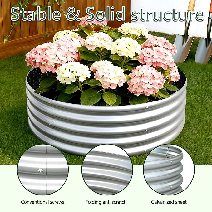 3PCS 4x4x1FT Galvanized Raised Garden Bed Kit,Vegetable Boxes-Round Metal Flower Box,Large Planter Raised Beds Outdoor Garden for Planting,Fruit,Herb-Silver
