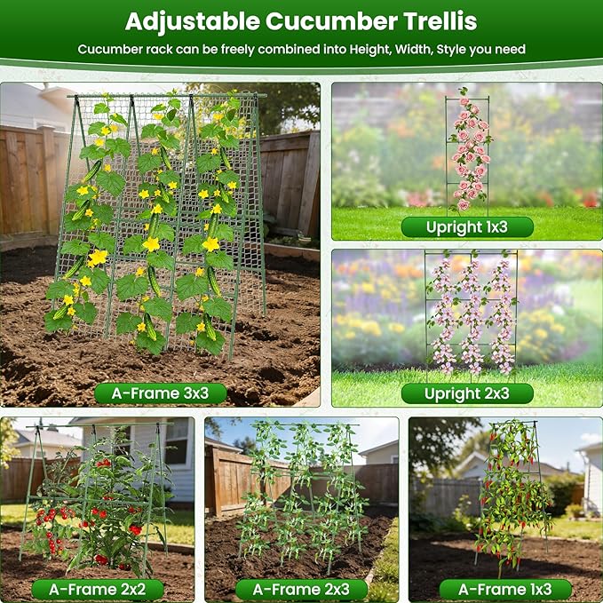 Cucumber Trellis for Raised Bed 48" L x 64" H, 16mm Heavy-Duty Metal A-Shape Arch Trellis, Outdoor Climbing Plant Support for Tomato Pea Zucchini Grape Flowers, Vertical Garden Vegetable Trellis