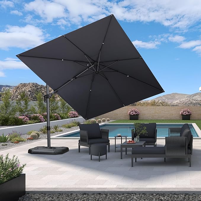 PURPLE LEAF 9' X 12' Left-right Tilt Patio Umbrella Outdoor Cantilever Swivel Rectangle Umbrella with Tilt Aluminum Offset Umbrella with 360-degree Rotation for Garden Deck Pool Patio Light Grey