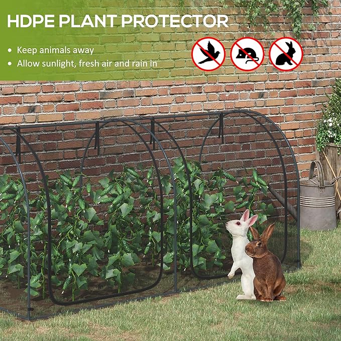 Outsunny 8' x 4' Crop Cage, Plant Protection Tent with Two Zippered Doors, Storage Bag and 4 Ground Stakes, for Garden, Yard, Lawn, Black