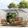 10 X 13 FT Cantilever Outdoor Patio Umbrella with Led Lights Large Heavy Duty 360° Rotation Double Top Offset Rectangular Umbrellas for Backyard Garden Pool Outside Deck, Fog Grey