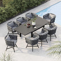 Grand patio 9-Piece Outdoor Dining Set for 8, Patio Dining Furniture Set for 8 Swivel Rope Wicker Chairs & 1 Expandable Rectangular Dining Table, Dark Grey