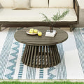 Merax Patio Outdoor Acacia Wood Round Coffee Table for Backyard, Lawn, Balcony, Grey Finish